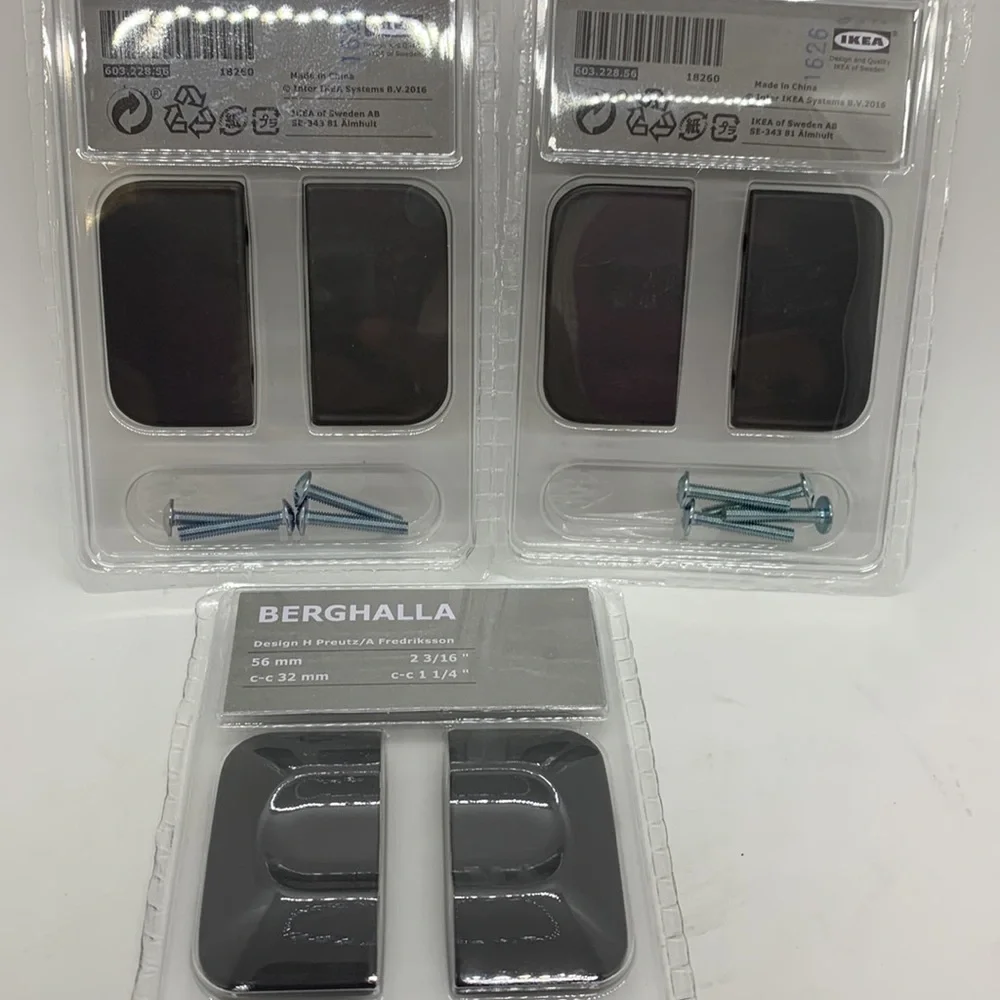IKEA Berghalla Handles Black 2 Pack New In Package (Lot of 3) 56mm 2 3/16 Door